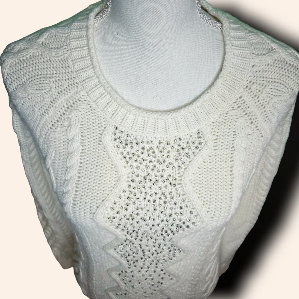 J. Crew Factory ‘Merino Wool Blend Silver Bead Embellished Cable Knit Sweater’ S - Picture 5 of 14